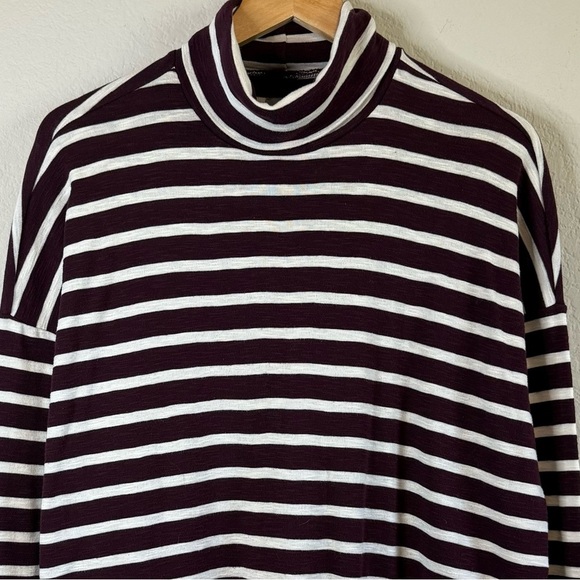 Aerie Maroon White Stripe Long Sleeve Drop Shoulder Comfy Turtleneck Shirt MED - Picture 2 of 12